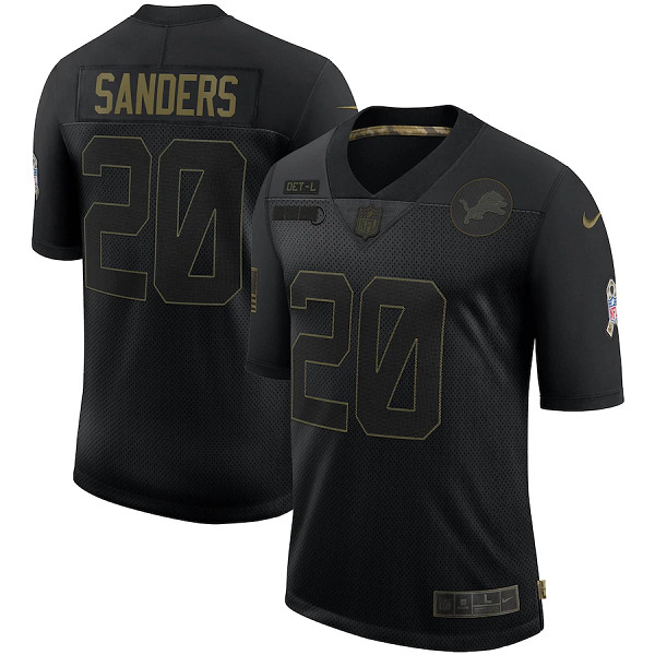 Men's Detroit Lions #20 Barry Sanders Black NFL 2020 Salute To Service Limited Stitched Jersey